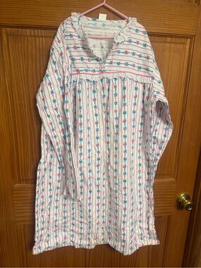 Vintage flannel granny gown Stripe Nightgown with Pink & Teal Accents
